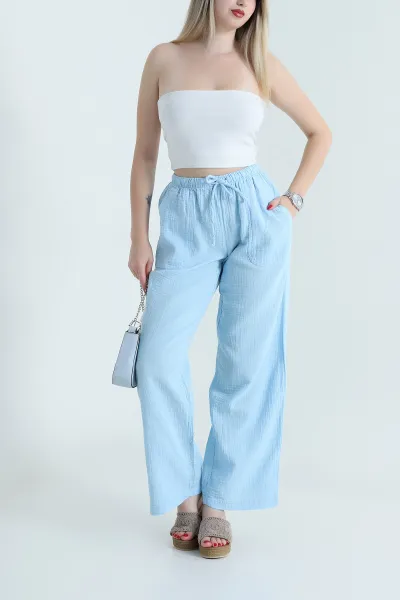Bebe Mavisi Müslin Keten Kadın Pantolon 467904