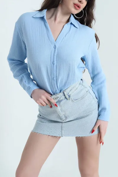 bebe-mavisi-muslin-keten-pileli-kadin-gomlek-444372