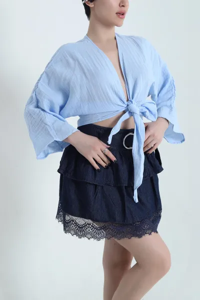 Bebe Mavisi Müslin Keten Yeni Sezon Kadın Hırka 454117