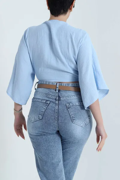 Bebe Mavisi Müslin Kumaş Bağlamalı Bolero 467486