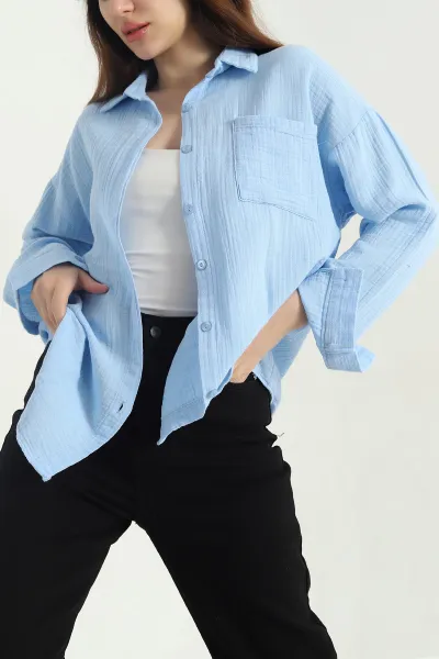 bebe-mavisi-muslin-tek-cep-kadin-gomlek-345200