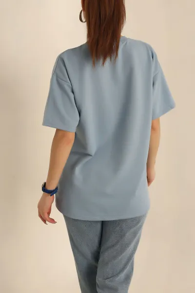 Bebe Mavisi Nakış Detay İki İp Bayan Tişört 243094