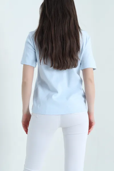 Bebe Mavisi Nakışlı İnterlok Kadın Tişört 440224