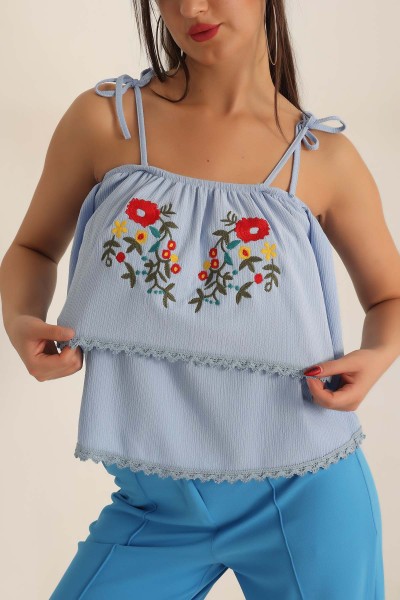 Bebe Mavisi Nakışlı Okyanus Kumaş Bluz 189285