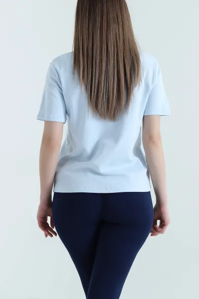Bebe Mavisi Nakışlı Taşlı İnterlok Kadın Tişört 439397