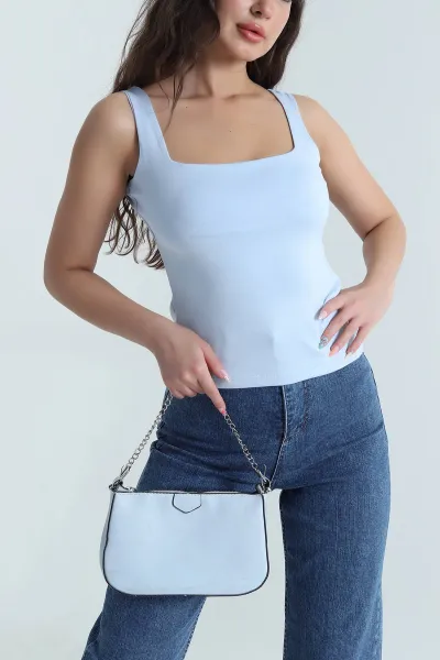 Bebe Mavisi Ön Arka Kare Yaka Kadın Bluz 465301
