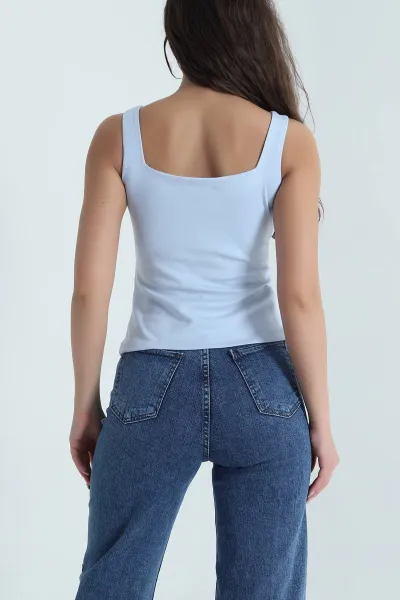 Bebe Mavisi Ön Arka Kare Yaka Kadın Bluz 465301