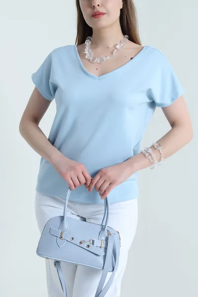 Bebe Mavisi Ön ve Arka V Yaka Oysho Kadın Tişört 463948