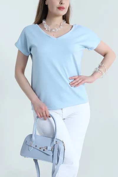 Bebe Mavisi Ön ve Arka V Yaka Oysho Kadın Tişört 463948