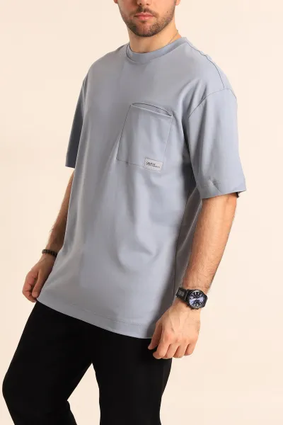 Bebe Mavisi Oversize Cep Detaylı Erkek Tişört 253323