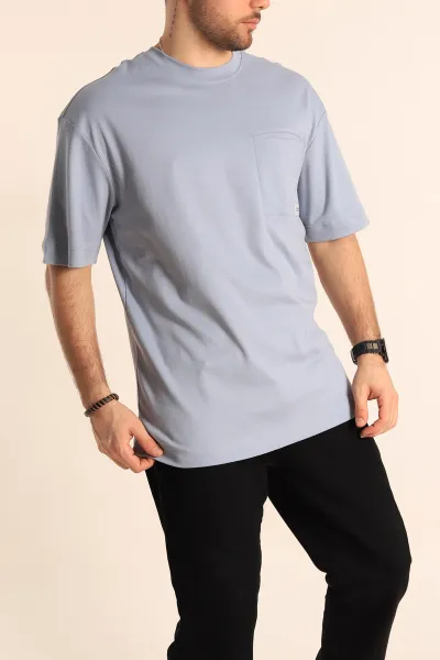 Bebe Mavisi Oversize Cep Detaylı Erkek Tişört 253323