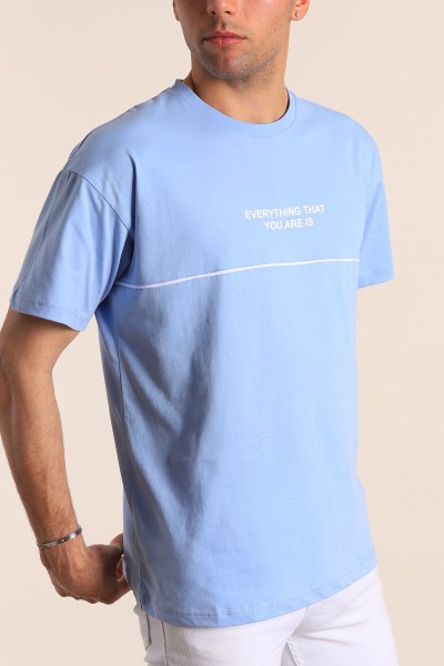 Bebe Mavisi Oversize Göğüs Kabartma Yazılı Erkek Tişört 184315