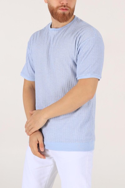 Bebe Mavisi Oversize Kolları Lastikli Erkek Tişört 174388