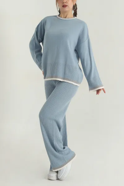 Bebe Mavisi Oversize Likralı Triko Kadın İkili Takım 401783