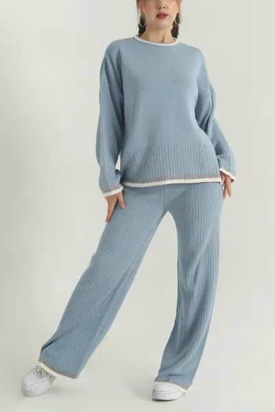 Bebe Mavisi Oversize Likralı Triko Kadın İkili Takım 401783