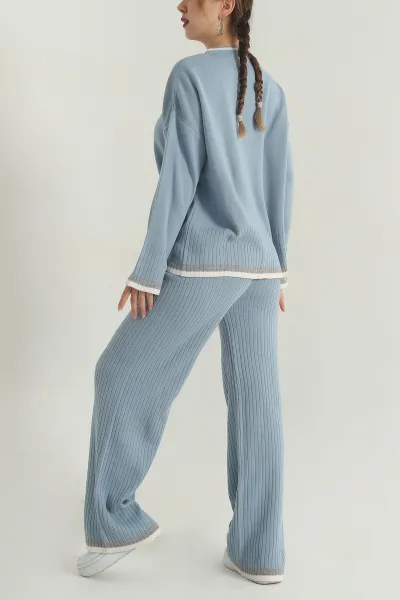 Bebe Mavisi Oversize Likralı Triko Kadın İkili Takım 401783