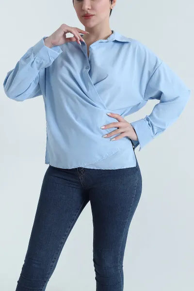 Bebe Mavisi Oversize Poplin Kadın Gömlek 448917