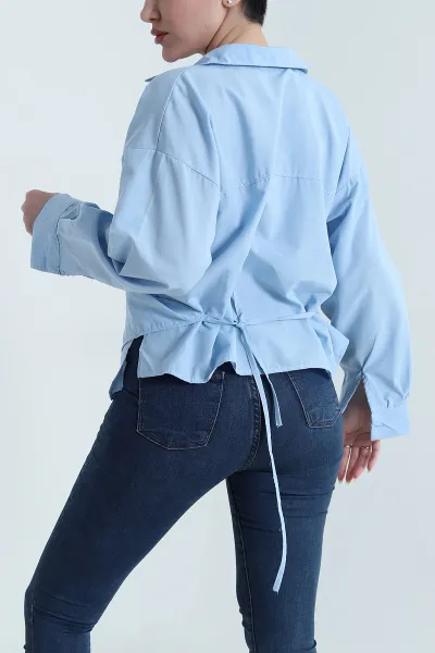 Bebe Mavisi Oversize Poplin Kadın Gömlek 448917