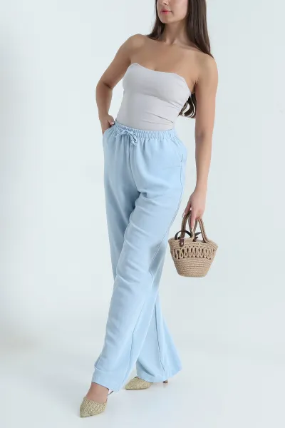 Bebe Mavisi Palazzo Keten Dokuma Kadın Pantolon 469374