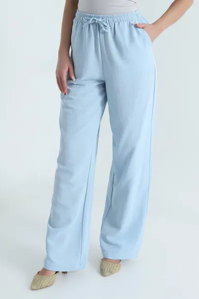 Bebe Mavisi Palazzo Keten Dokuma Kadın Pantolon 469374