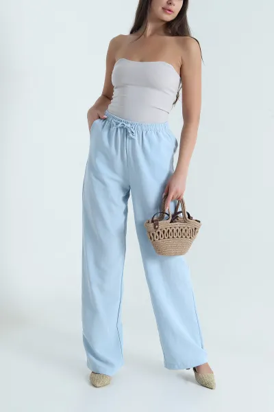 Bebe Mavisi Palazzo Keten Dokuma Kadın Pantolon 469374