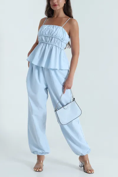 Bebe Mavisi Pantolon Bluz Balıksırtı Soft Poplin İkili Takım 471268