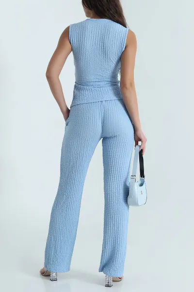 Bebe Mavisi Pantolon Bluz Gofre Kadın İkili Takım 472815