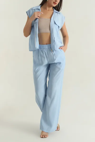 Bebe Mavisi Pantolon Yelek Tensel Kadın İkili Takım 377853