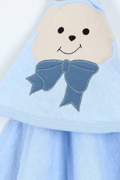 Bebe Mavisi Papyonlu Ayı Nakışlı Çift Katlı Erkek Bebek Silgi Havlu 375504