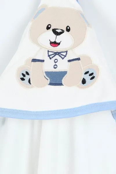 Bebe Mavisi Papyonlu Ayı Nakışlı Çift Katlı Erkek Bebek Silgi Havlu 375522