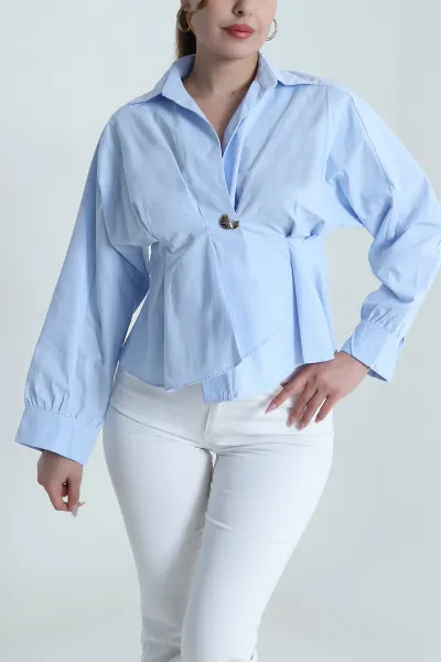 Bebe Mavisi Pensli Poplin Kadın Gömlek 485618