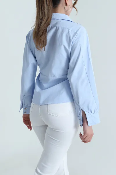 Bebe Mavisi Pensli Poplin Kadın Gömlek 485618