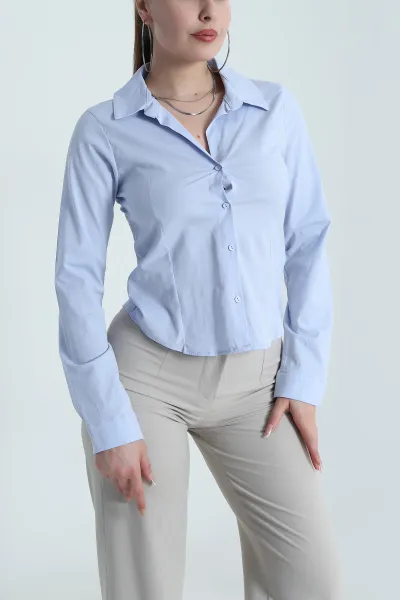 Bebe Mavisi Pensli Poplin Kadın Gömlek 490776