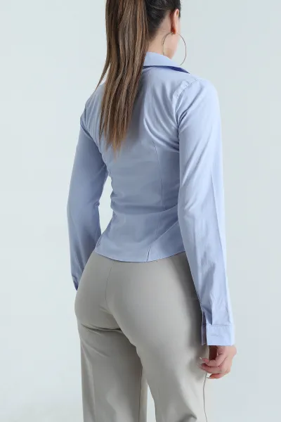 Bebe Mavisi Pensli Poplin Kadın Gömlek 490776