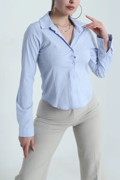 Bebe Mavisi Pensli Poplin Kadın Gömlek 490776