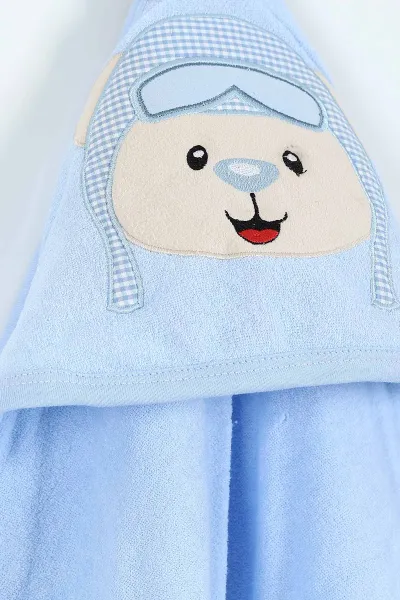 Bebe Mavisi Pilot Ayı Nakışlı Çift Katlı Erkek Bebek Silgi Havlu 375515