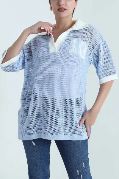 Bebe Mavisi Polo Yaka Ajurlu Triko 477714