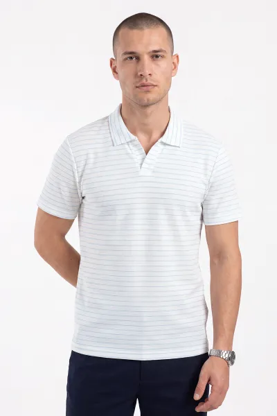 Bebe Mavisi Polo Yaka Çizgi Detaylı Erkek Tişört 471955