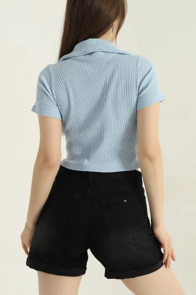 Bebe Mavisi Polo Yaka Fitilli Bluz 357930