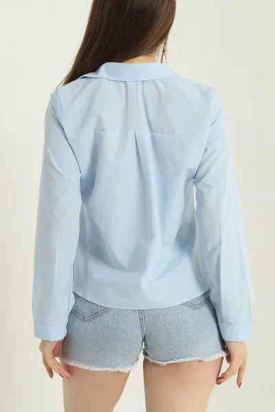 Bebe Mavisi Poplin Bayan Crop Gömlek 336966