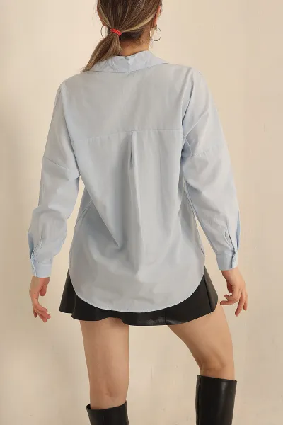Bebe Mavisi Poplin Dokuma Bayan Gömlek 234858