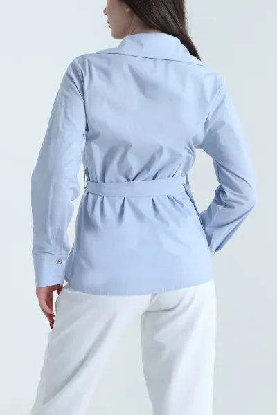 Bebe Mavisi Poplin Kruvaze Yaka Kadın Gömlek 442575