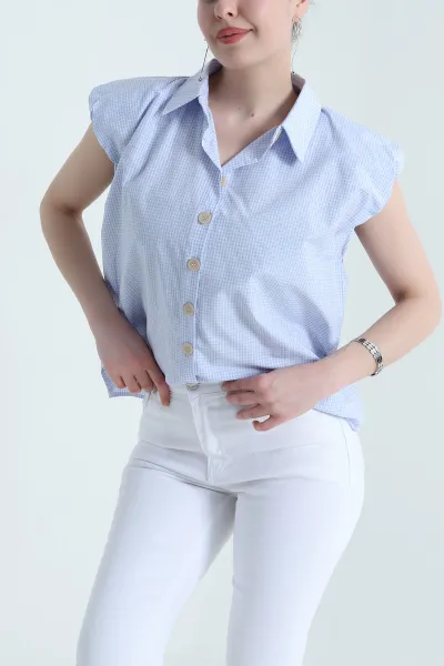 Bebe Mavisi Pötikare Kolsuz Kadın Gömlek 454911