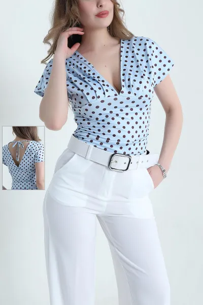 Bebe Mavisi Puantiyeli Bağlamalı Sandy Kadın Bluz 457094