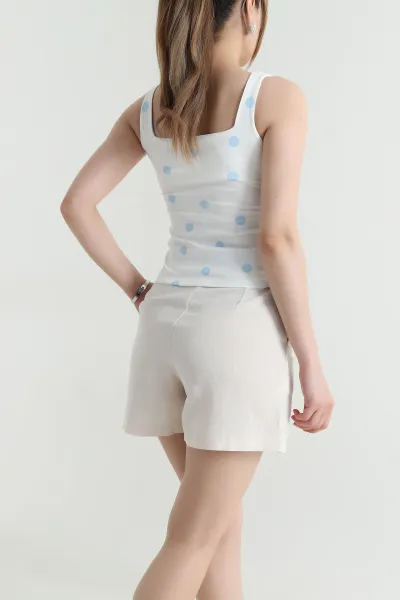 Bebe Mavisi Puantiyeli Kolsuz Scuba Bluz 466155