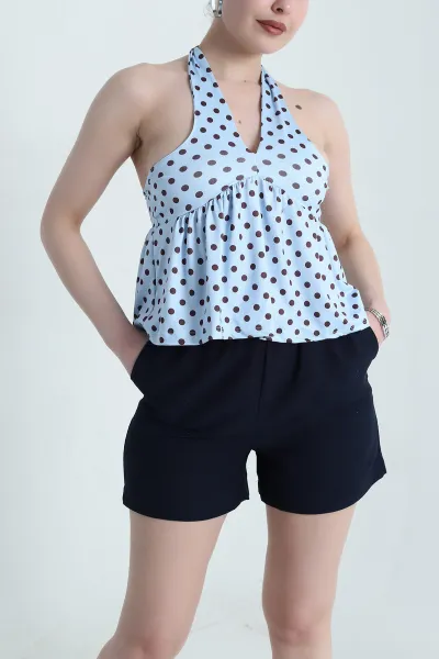 Bebe Mavisi Puantiyeli Sandy Kadın Bluz 462093
