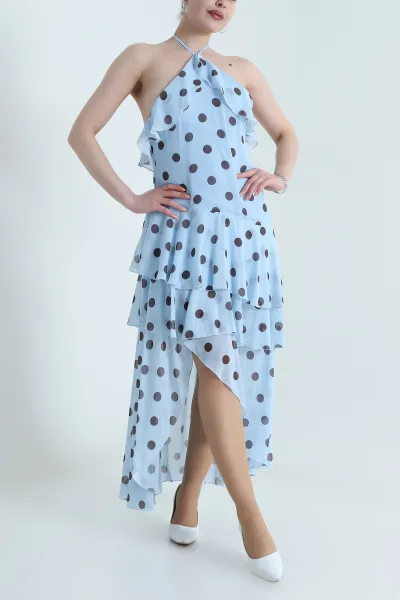 Bebe Mavisi Puantiyeli Şifon Kadın Elbise 459763