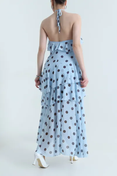 Bebe Mavisi Puantiyeli Şifon Kadın Elbise 459763