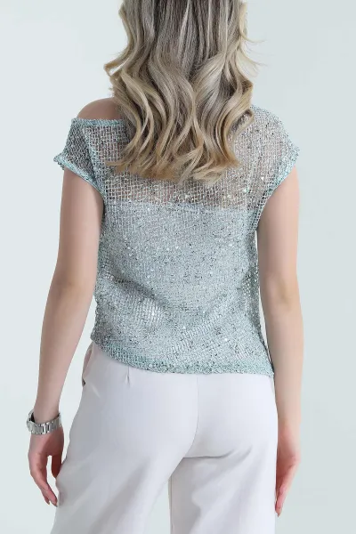 Bebe Mavisi Pullu File Detay Kadın Bluz 471103