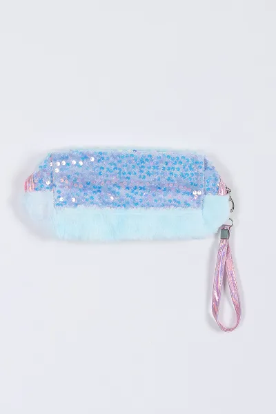 Bebe Mavisi Pullu Peluş Makyaj Çantası 299453